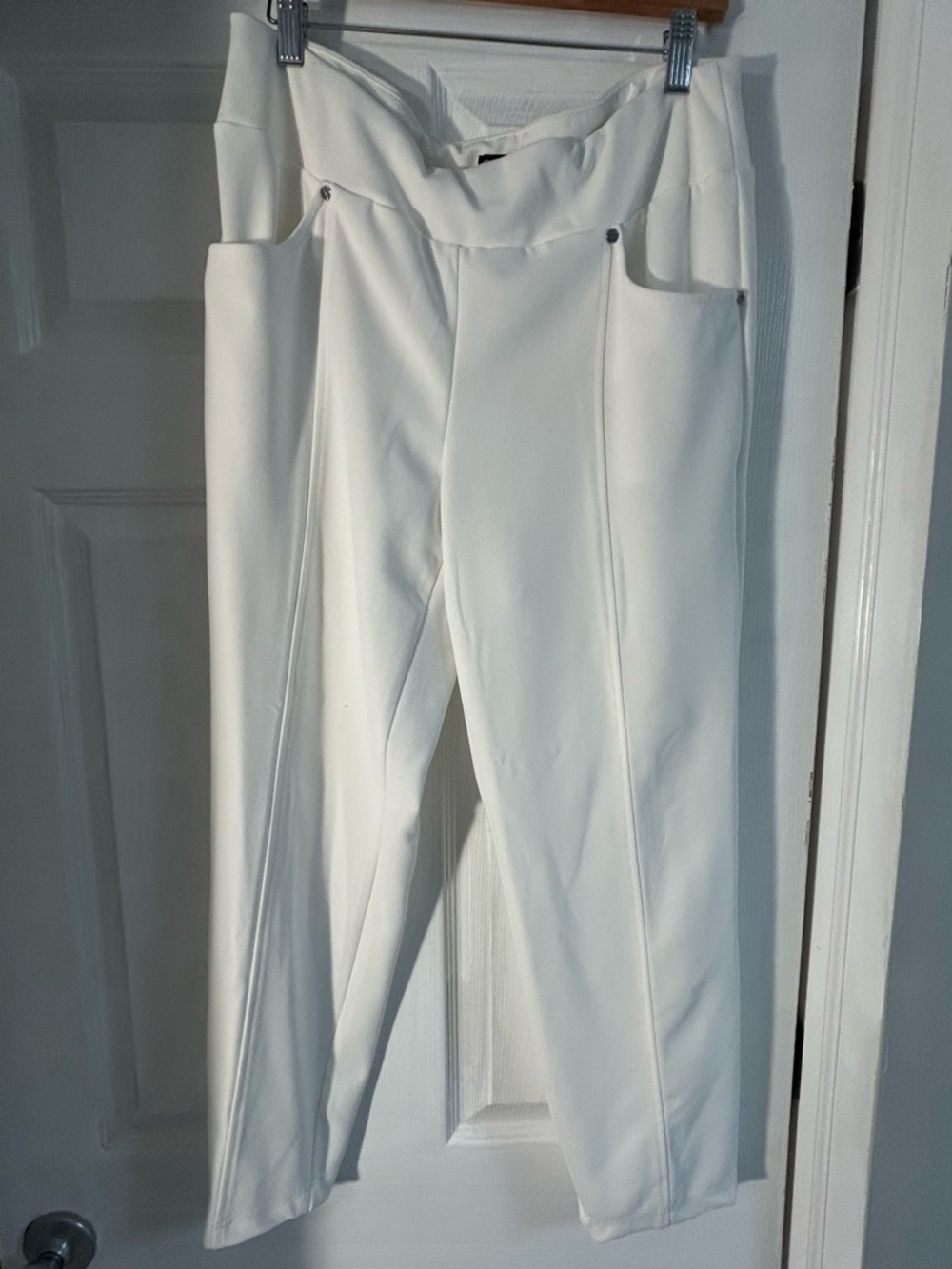 White Soho Straight-Leg High Waist Ponte Pants